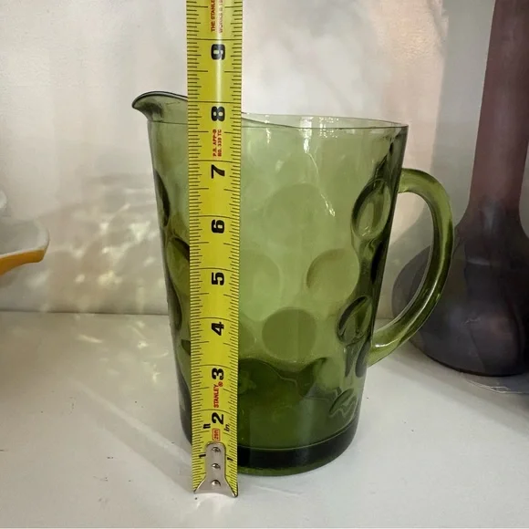Vintage Hazel-Atlas Eldorado Avocado Green Glass Circle Pattern Pitcher Jug - Picture 8 of 10